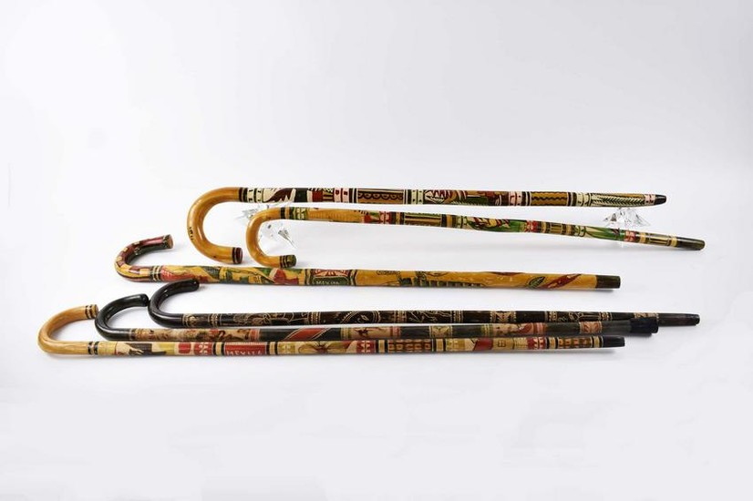 SIX MEXICAN OR CARIBBEAN PAINTED WOOD CANES