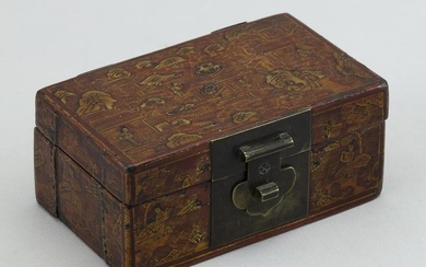 SMALL CHINESE RED AND GILT LACQUERED BOX Late 19th Century Height 2". Width 5". Depth 3".