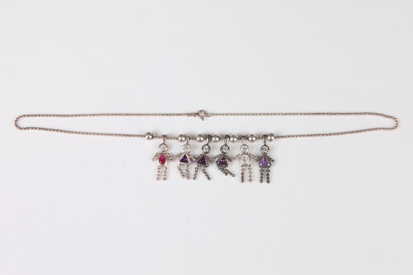 STERLING SILVER CHAIN WITH 9 STERLING SILVER AND SEMI-PRECIOUS GEMSTONE...