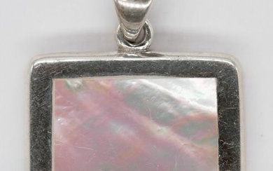 STERLING SILVER PINK MOTHER OF PEARL SQ NECKLACE PENDANT 925 NEW OLD STOCK (59)