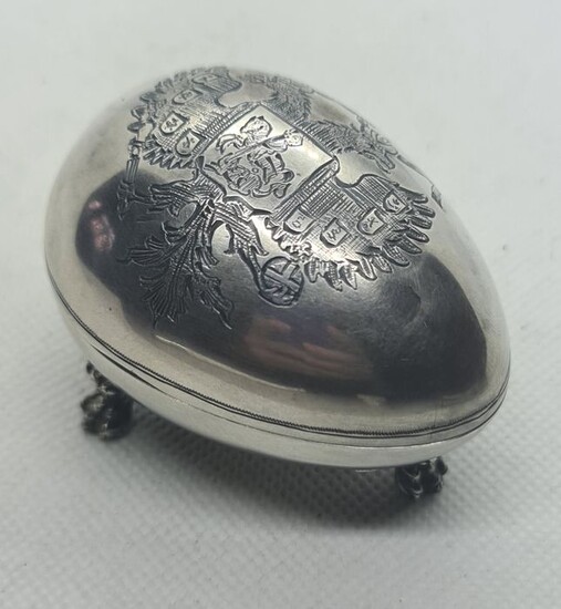 Schweiz - Handgravierte Ei -Taschenuhr in Silber - Doppeladler mit Hlg, Georg - Men - um 1880