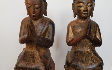 Sculpture (2) - Teak - Monk - Burma - First half 20th century