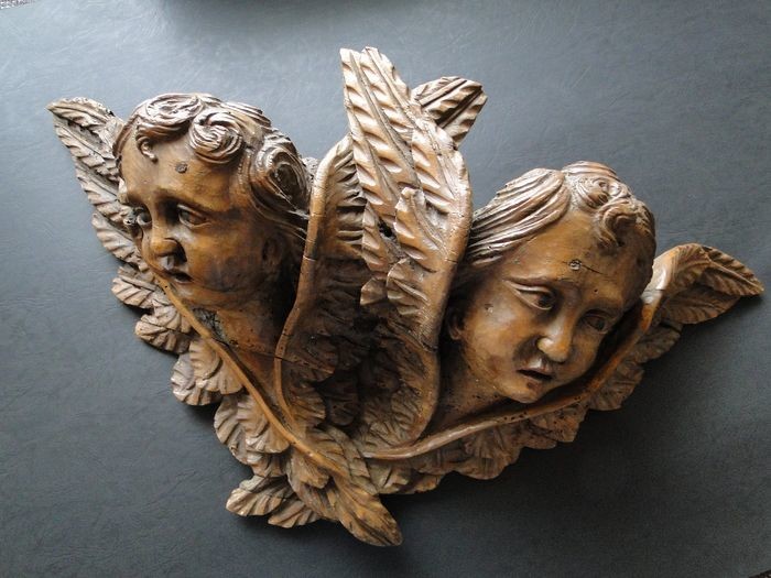 Sculpture, Large pair of putti - Baroque - Wood - 17th century