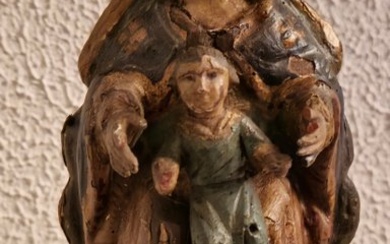 Sculpture, virgen Maria santa santo y niño dolorosa del Carmen antigua tallada en madera siglo XVIII epoca - 210 mm - Wood - 1700