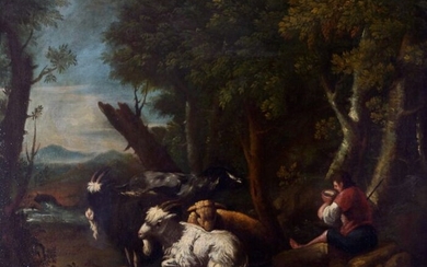 Scuola italiana (XVIII) - Paesaggio con pastore