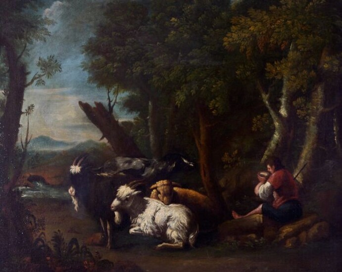 Scuola italiana (XVIII) - Paesaggio con pastore