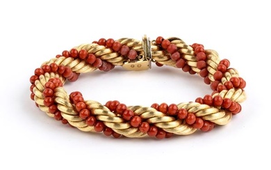 Semi-rigid gold bracelet with corals