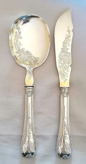 Serving cutlery in solid silver and vermeil 19th century (2) - .950 silver, Silver gilt - Labat & Pugibet - France - Second half 19th century