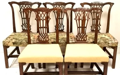 Set of 5 Antique mahogany Hepplewhite style dining chairs wi...