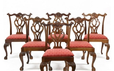 Set of Six Chippendale Style Carved Mahogany Dining
