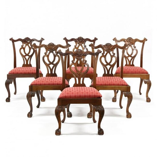 Set of Six Chippendale Style Carved Mahogany Dining