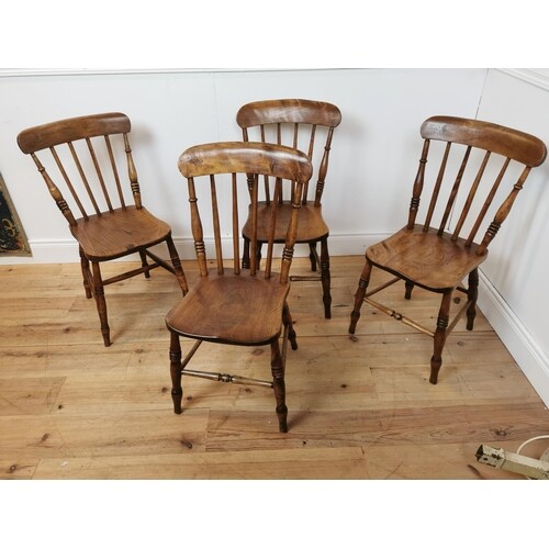 Set of four good quality ash and elm spindle back kitchen ch...