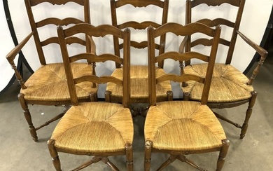 Set5Antq Country French Dining Chairs W Rush Seats