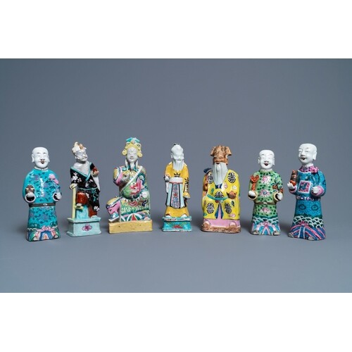 Seven Chinese famille rose figures, 18/19th C.Description:H....