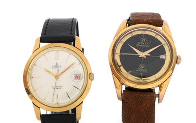 Sigma, Owix Two gilt metal wristwatches. Mechanical movements with automatic winding. Light...