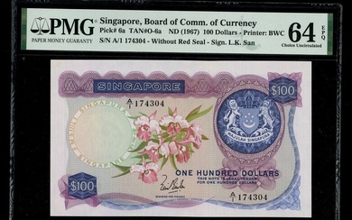 Singapore, $100, ND(1967), serial number A/1 174304, (Pick 6a)