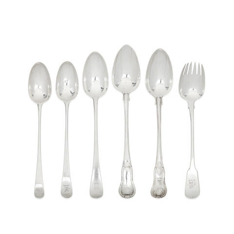 Six silver basting / serving spoons