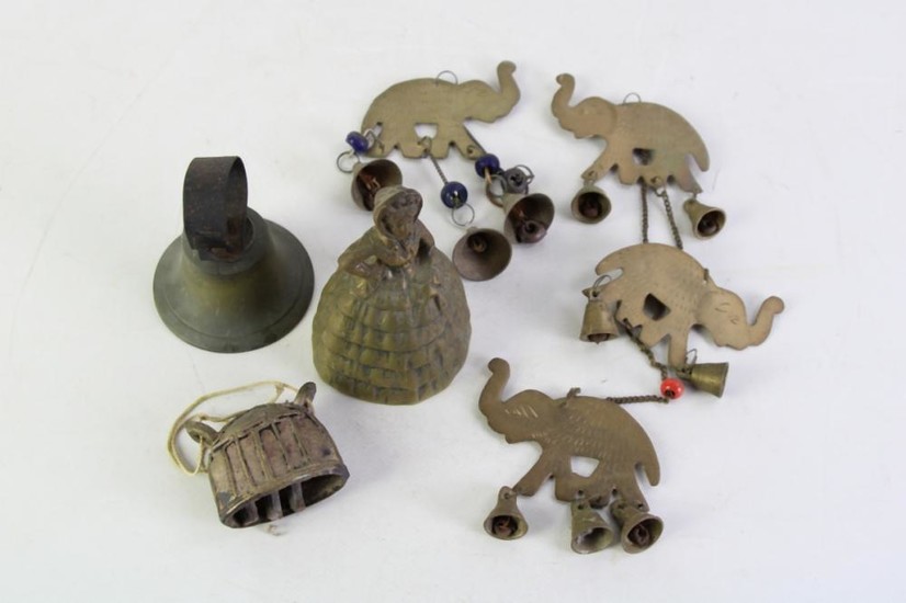 Small collection of brass and metal bells in various forms (Height of tallest 12cm)