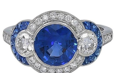 Sophia D. 2.00 Carat Round Cut Blue Sapphire Art Deco Ring in Platinum Setting