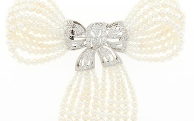 Sophia D. Platinum, Freshwater Pearl and Diamond Bow Fringe Clip-Brooch