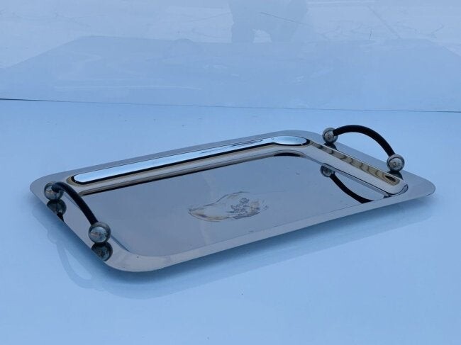 Stainless Steel & Leather Serving Tray by Waterford