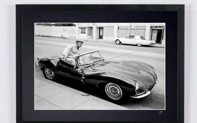 Steve McQueen With His Jaguar XKSS - Fine Art Photography - Luxury Wooden Framed 70X50 cm - Limited Edition Nr 02 of 30 - Serial ID 30246 - - Original Certificate (COA), Hologram Logo Editor and QR Code