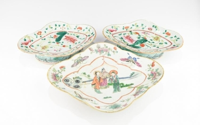 THREE 19TH CENTURY CHINESE FAMILLE ROSE FRUIT PLATES