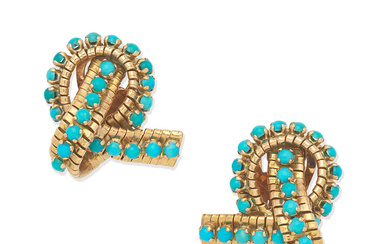 TURQUOISE KNOT EARCLIPS, CIRCA 1955