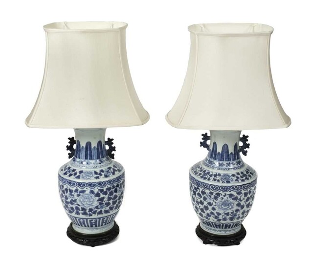 Table Lamps. A pair of Chinese porcelain vases, late Qing converted to table lamps