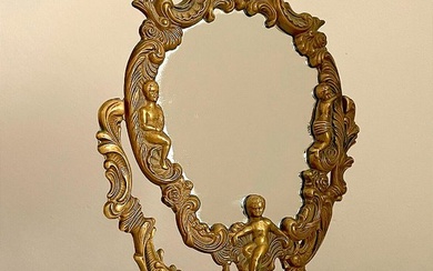Table mirror- "Exquisite Antique French Bronze Glass Vanity Mirror: A Timeless Piece of Elegance" - Bronze, Glass