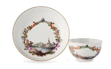 A Cup with a Saucer with Landscapes, Meissen Mid-18th Century