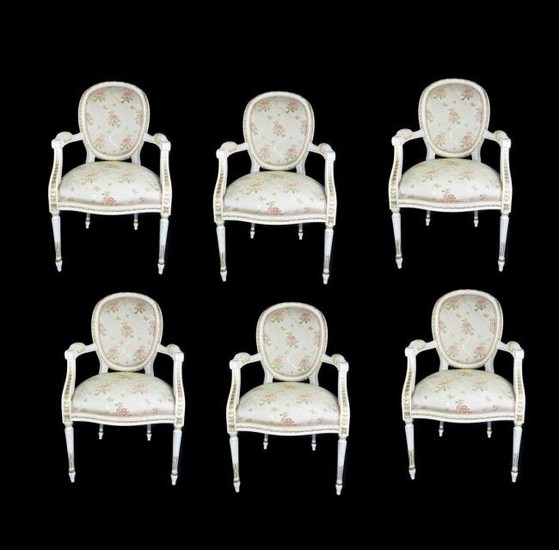 Ten Louis XVI Style Painted and Guilt Dining Chairs