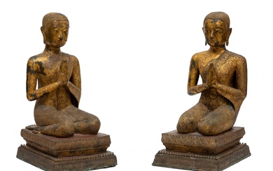 Thailand, Ratnakosin, a pair of guilded bronze temple adorants, 18th-19th century