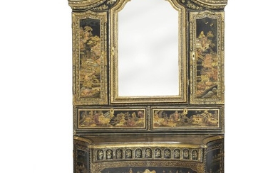 The Torbenfeldt cabinet: A japanned Baroque cabinet incorporating Chinese export elements. Northern Europe, mid-18th century. H. 198 cm. W. 109 cm. D. 83 cm.