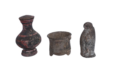 Three Chinese Painted Pottery Vessels, Han Dynasty (206 BCE-220)