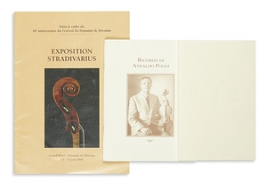 Three Monographs - Childs, Paul, Jean Pierre Marie Persoit, his life and work, signed by the author; Regazzi, Roberto, Ricordo Di Ansaldo Poggi, signed by the author; Exposition Stradivarius.