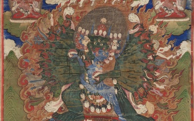 Tibet, a thangka representing a multi-armed deity, 18th-19th century