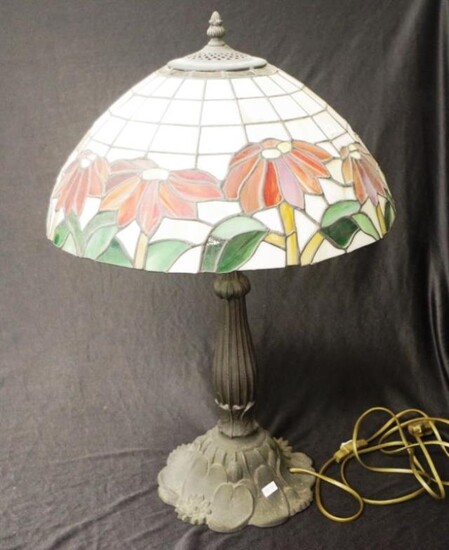 Tiffany style electric table lamp with leadlight shade, height...