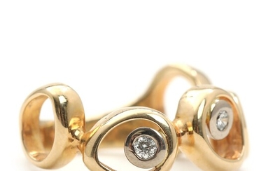 SOLD. Toftegaard: "April" diamond ring set with three brilliant-cut diamonds, mounted in 14k gold and...