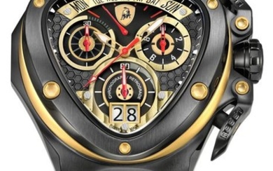 Tonino Lamborghini - Chronograph Watch Spyder Black PVD Gold with Leather Strap Swiss Made - 3012 - Men - 2011-present