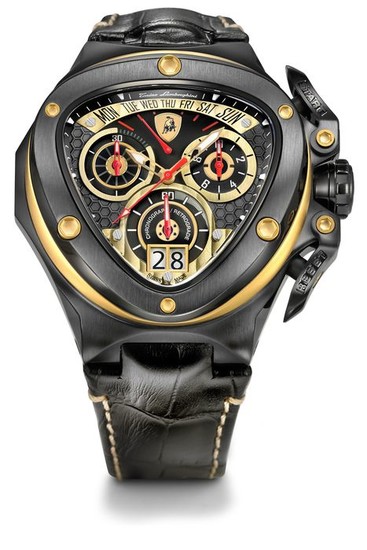 Tonino Lamborghini - Chronograph Watch Spyder Black PVD Gold with Leather Strap Swiss Made - 3012 - Men - 2011-present