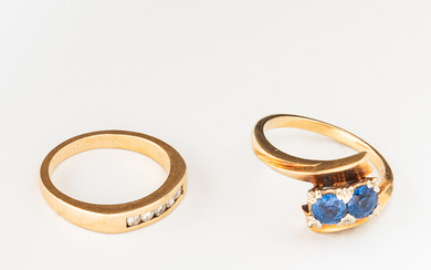 Two 14kt Gold, Sapphire and Diamond Rings