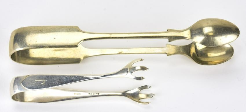Two Antique Sugar or Ice Tongs - Sterling & Silver