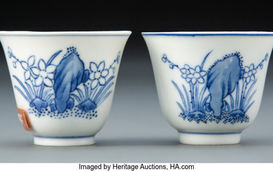 Two Chinese Blue and White Wine Cups