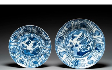 Two Chinese blue and white kraak porcelain plates with birds...