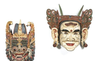 Two Large South East Asian Carved Polychrome Masks