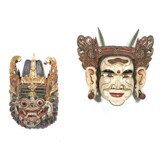 Two Large South East Asian Carved Polychrome Masks