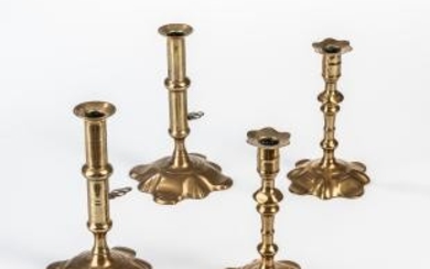 Two Pairs of Brass Petal-base Candlesticks