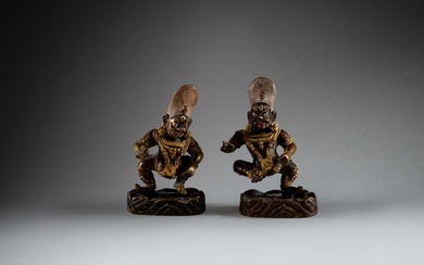 Two parcel-gilt copper alloy tantric attendant figures, Qing dynasty, 18th - 19th century | 清十八至十九世紀 局部鎏金銅合金密宗侍從坐像一組兩尊