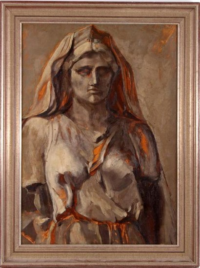 Unclearly signed, Posing lady, oil on paper, 70x50 cm